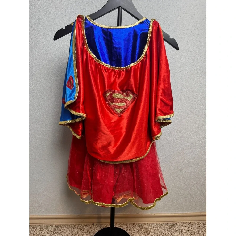 DC Comics Supergirl Costume Dress with Cape Kids Medium Blue Red Gold Tulle